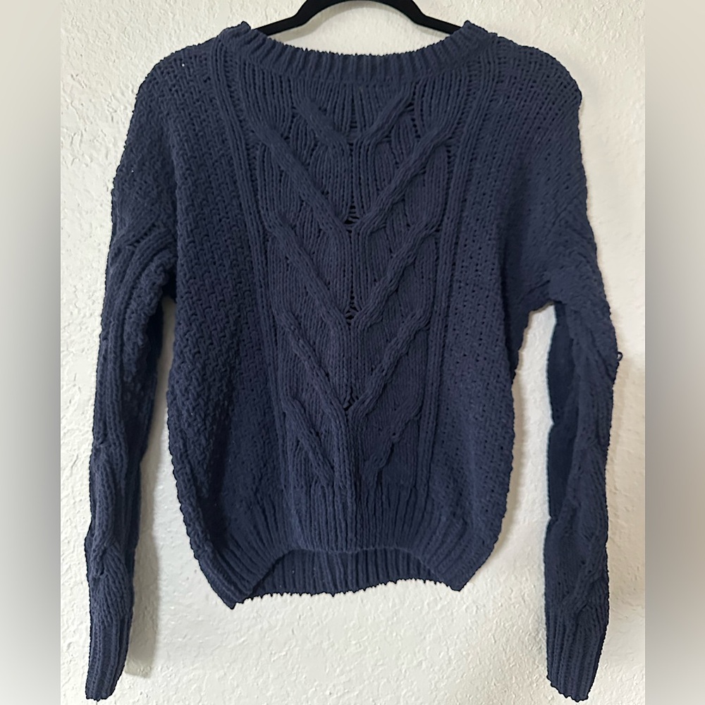 Aeropostale Navy Blue Cable Knit Crewneck Sweater